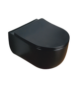 RIMLESS WALL HUNG WC WITH UF SOFT CLOSE SLIM SEAT COVER, HINGES, ACCESSORIES SET ( BOLT DISTANCE 7INCH) - LUXELET -  ( BLACK - ORRA COLLECTION - 490x355x320 mm - 19.6inchX14.2inchX12.8inch )