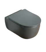 RIMLESS WALL HUNG WC WITH UF SOFT CLOSE SLIM SEAT COVER, HINGES, ACCESSORIES SET ( BOLT DISTANCE 7INCH) - LUXELET -  ( GREY - ORRA COLLECTION - 490x355x320 mm - 19.6inchX14.2inchX12.8inch )