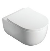 RIMLESS WALL HUNG WC WITH UF SOFT CLOSE SLIM SEAT COVER, HINGES, ACCESSORIES SET ( BOLT DISTANCE 7INCH) - LUXELET -  ( WHITE - ORRA COLLECTION - 490x355x320 mm - 19.6inchX14.2inchX12.8inch )