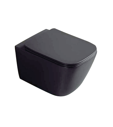 WALL HUNG WC WITH UF SOFT CLOSE SLIM SEAT COVER, HINGES, ACCESSORIES SET ( BOLT DISTANCE 7INCH) - LUXELET -  ( BLACK - CULLINAN COLLECTION - 510x345x350 mm - 20.4inchX13.8inchX14inch )