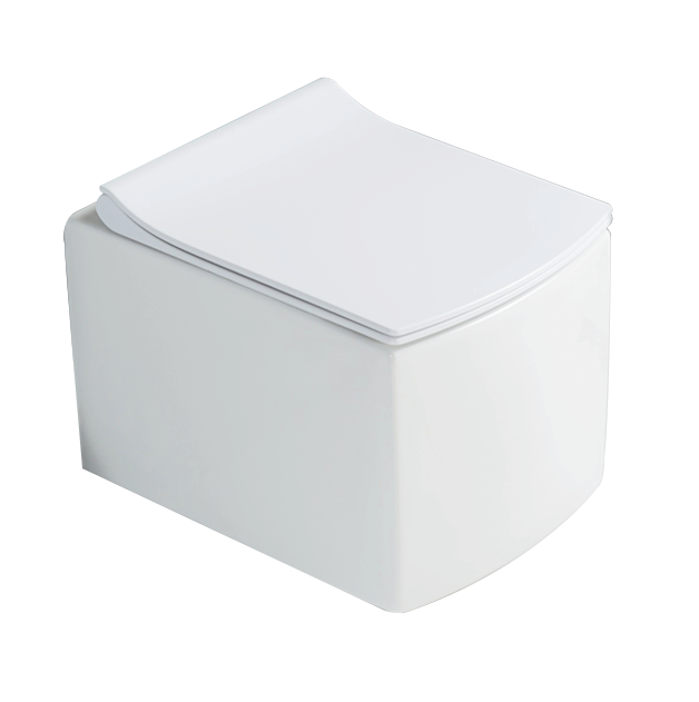 RIMLESS WALL HUNG WC WITH UF SOFT CLOSE SLIM SEAT COVER, HINGES, ACCESSORIES SET ( BOLT DISTANCE 7INCH) - LUXELET -  ( WHITE - QUADRA COLLECTION - 490x350x350 mm - 19.6inchX14inchX14inch )