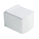 RIMLESS WALL HUNG WC WITH UF SOFT CLOSE SLIM SEAT COVER, HINGES, ACCESSORIES SET ( BOLT DISTANCE 7INCH) - LUXELET -  ( WHITE - QUADRA COLLECTION - 490x350x350 mm - 19.6inchX14inchX14inch )