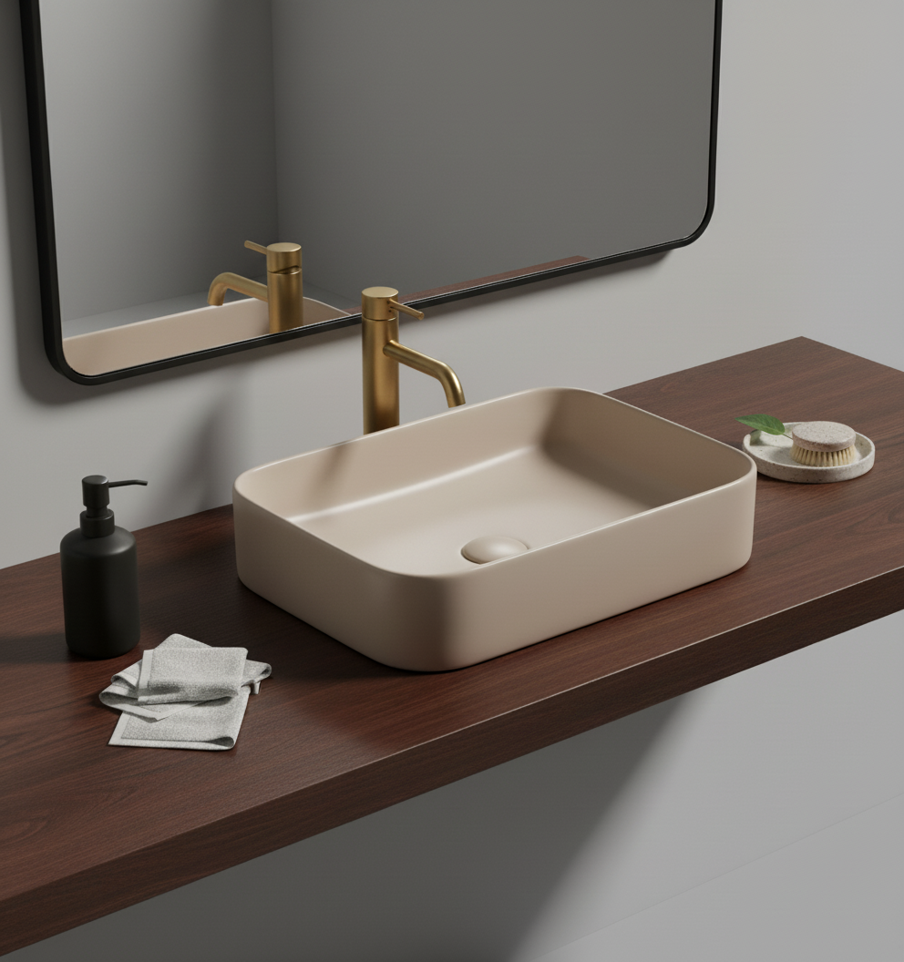 TABLE TOP WASH BASIN WITHOUT WASTE COUPLING - LUXELET -  ( ALMOND BEIGE - CULLINAN COLLECTION - 505x370x110 mm - 20.2inchX14.8inchX4.4inch )