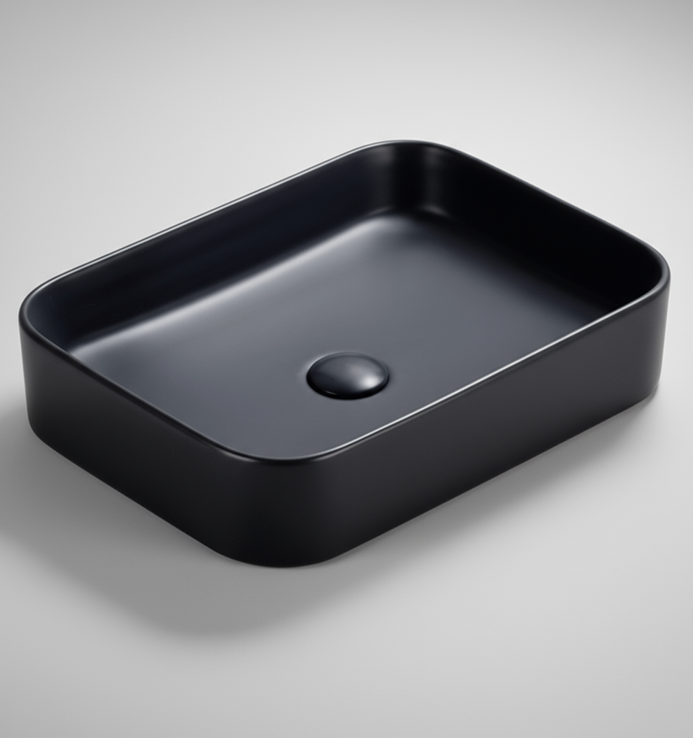 TABLE TOP WASH BASIN WITHOUT WASTE COUPLING - LUXELET -  ( BLACK - CULLINAN COLLECTION - 505x370x110 mm - 20.2inchX14.8inchX4.4inch )