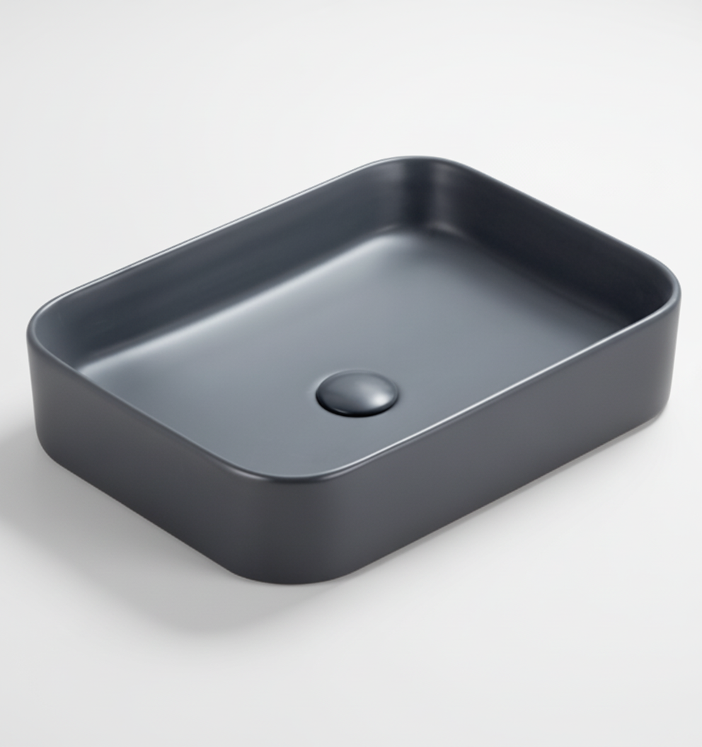TABLE TOP WASH BASIN WITHOUT WASTE COUPLING - LUXELET -  ( GREY - CULLINAN COLLECTION - 505x370x110 mm - 20.2inchX14.8inchX4.4inch )
