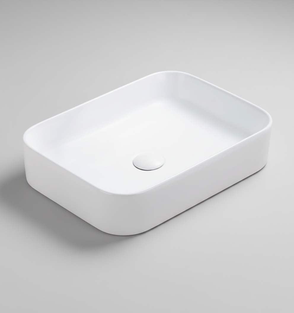 TABLE TOP WASH BASIN WITHOUT WASTE COUPLING - LUXELET -  ( WHITE - CULLINAN COLLECTION - 505x370x110 mm - 20.2inchX14.8inchX4.4inch )