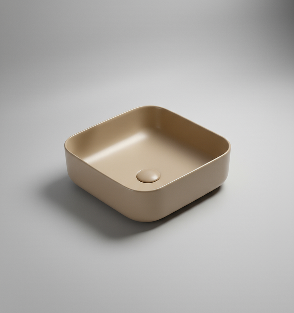 TABLE TOP WASH BASIN WITHOUT WASTE COUPLING - LUXELET -  ( ALMOND BEIGE - ORRA COLLECTION - 385x385x135 mm - 15.4inchX15.4inchX5.4inch )