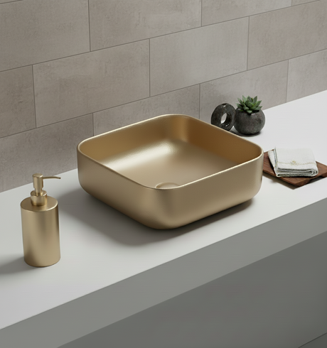 TABLE TOP WASH BASIN WITHOUT WASTE COUPLING - LUXELET -  ( ALMOND BEIGE - ORRA COLLECTION - 385x385x135 mm - 15.4inchX15.4inchX5.4inch )