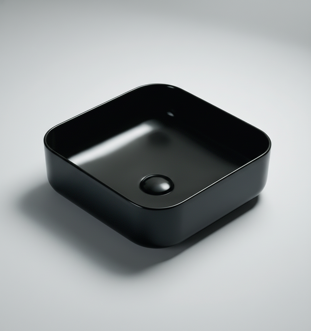 TABLE TOP WASH BASIN WITHOUT WASTE COUPLING - LUXELET -  ( BLACK - ORRA COLLECTION - 385x385x135 mm - 15.4inchX15.4inchX5.4inch )