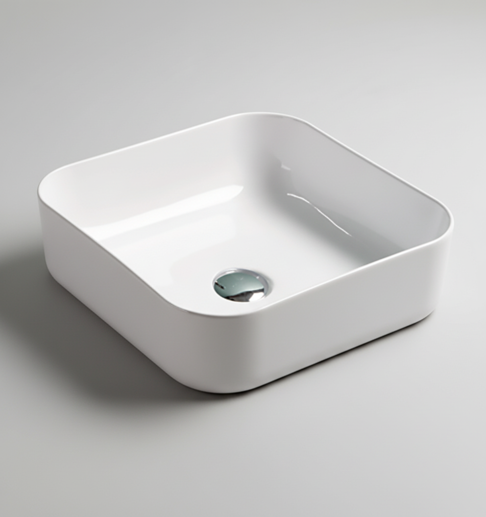TABLE TOP WASH BASIN WITHOUT WASTE COUPLING - LUXELET -  ( WHITE - ORRA COLLECTION - 385x385x135 mm - 15.4inchX15.4inchX5.4inch )