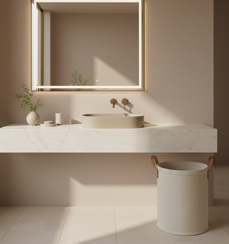 TABLE TOP WASH BASIN WITHOUT WASTE COUPLING - LUXELET -  ( ALMOND BEIGE - SPECTRE COLLECTION - 600x380x122 mm - 24inchX15.2inchX4.88inch )