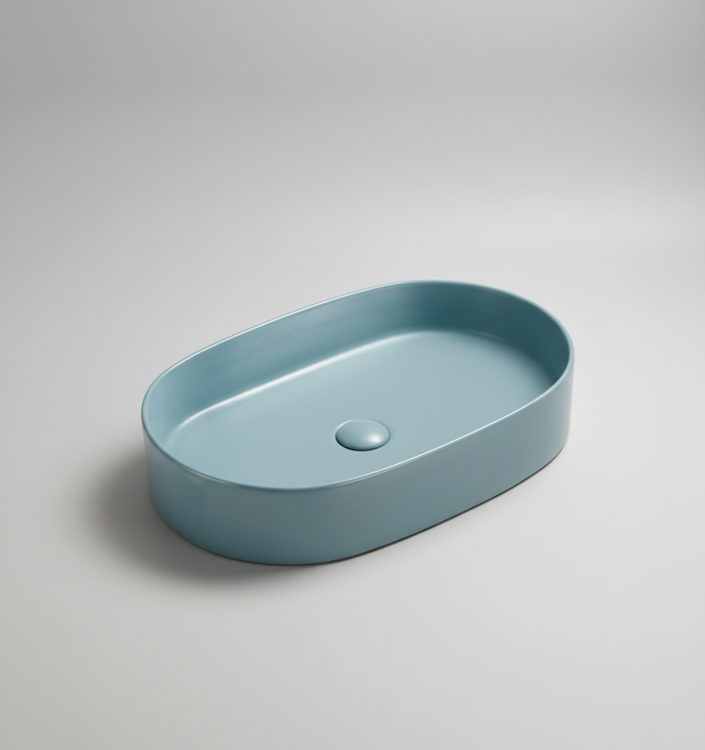 TABLE TOP WASH BASIN WITHOUT WASTE COUPLING - LUXELET -  ( FOREST GREEN - SPECTRE COLLECTION - 600x380x122 mm - 24inchX15.2inchX4.88inch )