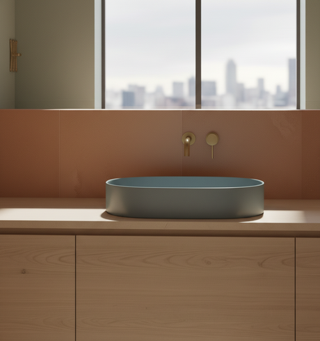 TABLE TOP WASH BASIN WITHOUT WASTE COUPLING - LUXELET -  ( FOREST GREEN - SPECTRE COLLECTION - 600x380x122 mm - 24inchX15.2inchX4.88inch )