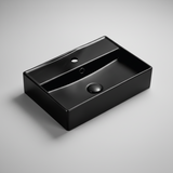 TABLE TOP WASH BASIN WITH TAP HOLE AND OVERFLOW, WITHOUT WASTE COUPLING - LUXELET -  ( BLACK - NEOTRA COLLECTION - 500x350x120 mm - 20inchX14inchX4.8inch )