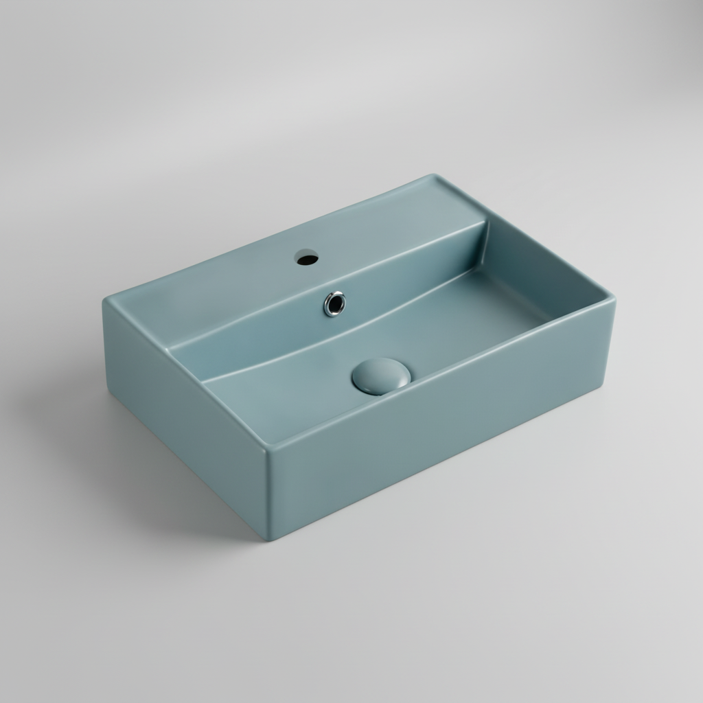 TABLE TOP WASH BASIN WITH TAP HOLE AND OVERFLOW, WITHOUT WASTE COUPLING - LUXELET -  ( FOREST GREEN - NEOTRA COLLECTION - 500x350x120 mm - 20inchX14inchX4.8inch )