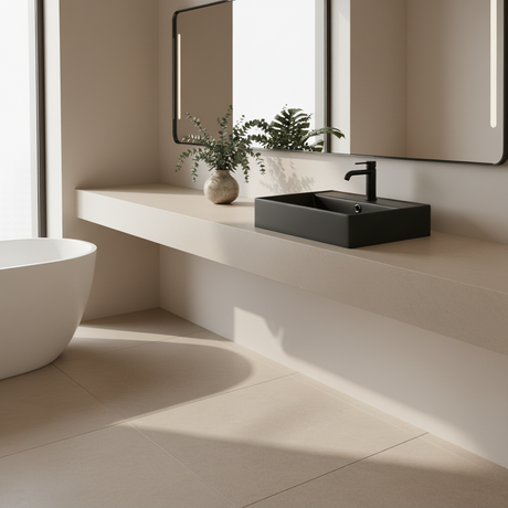 TABLE TOP WASH BASIN WITH TAP HOLE AND OVERFLOW, WITHOUT WASTE COUPLING - LUXELET -  ( GREY - NEOTRA COLLECTION - 500x350x120 mm - 20inchX14inchX4.8inch )