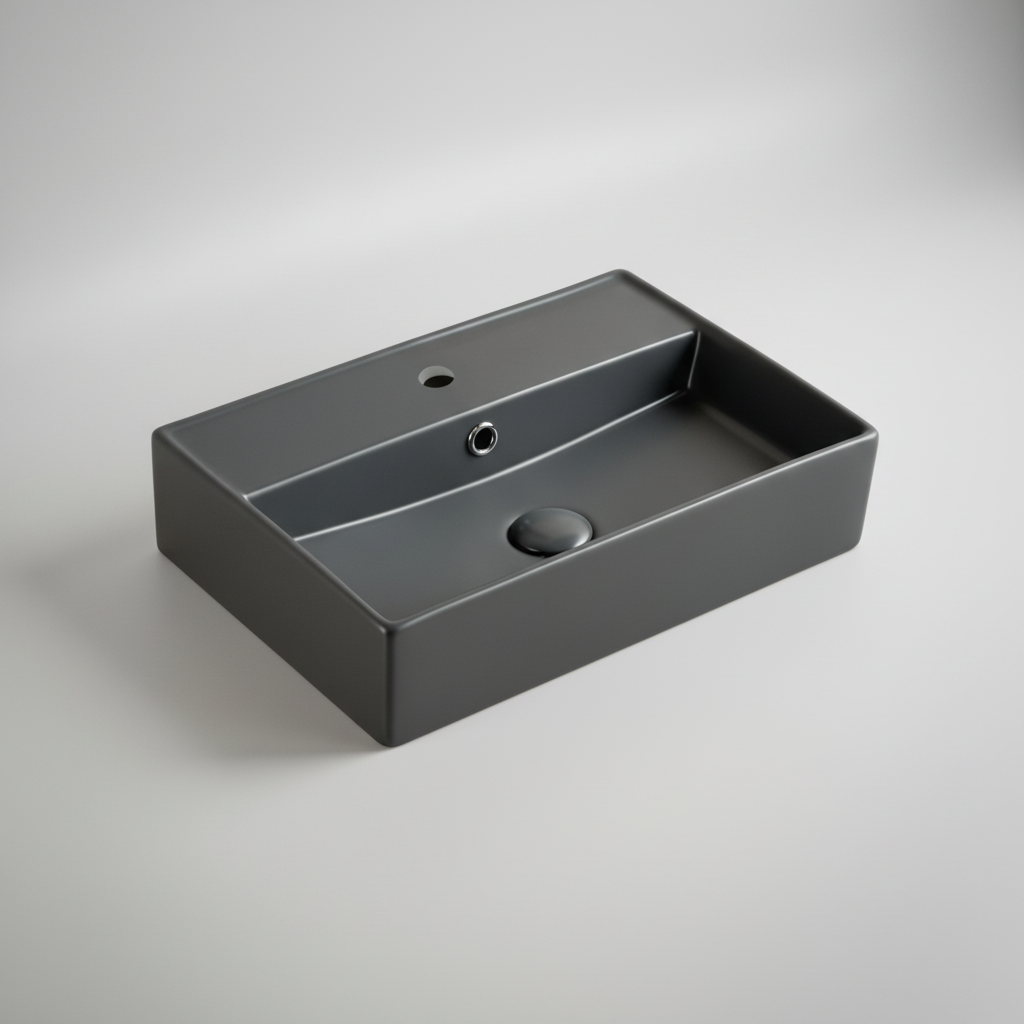 TABLE TOP WASH BASIN WITH TAP HOLE AND OVERFLOW, WITHOUT WASTE COUPLING - LUXELET -  ( GREY - NEOTRA COLLECTION - 500x350x120 mm - 20inchX14inchX4.8inch )