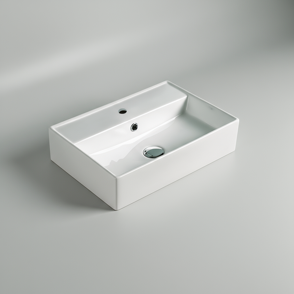 TABLE TOP WASH BASIN WITH TAP HOLE AND OVERFLOW, WITHOUT WASTE COUPLING - LUXELET -  ( WHITE - NEOTRA COLLECTION - 500x350x120 mm - 20inchX14inchX4.8inch )