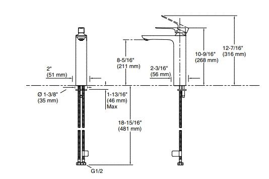 ALEO+ TALL LAV FAUCET W/O DRAIN - KOHLER PREMIUM -  ( BRUSHED BRONZE - PREMIUM - 0x15 mm - 0inchX0.5inch )