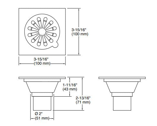 COMPLEMENTRY-FLOOR DRAIN - KOHLER POPULAR -  ( BRUSHED NICKEL - POPULAR - 0x100 mm - 0inchX4inch )