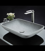 CONCRETE TABLE MOUNTED WASH BASIN WITH POP UP WASTE COUPLING - AQUANT -  ( MATT GREY -  - 565x370x120 mm - 22.6inchX14.8inchX4.8inch )