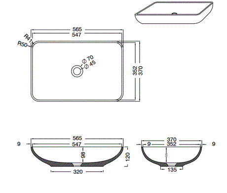 CONCRETE TABLE MOUNTED WASH BASIN WITH POP UP WASTE COUPLING - AQUANT -  ( TERRACOTTA RED -  - 565x370x120 mm - 22.6inchX14.8inchX4.8inch )