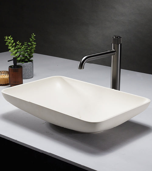 CONCRETE TABLE MOUNTED WASH BASIN WITH POP UP WASTE COUPLING - AQUANT -  ( MATT IVORY -  - 565x370x120 mm - 22.6inchX14.8inchX4.8inch )