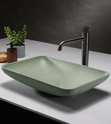 CONCRETE TABLE MOUNTED WASH BASIN WITH POP UP WASTE COUPLING - AQUANT -  ( OLIVE GREEN -  - 565x370x120 mm - 22.6inchX14.8inchX4.8inch )