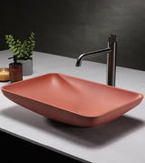 CONCRETE TABLE MOUNTED WASH BASIN WITH POP UP WASTE COUPLING - AQUANT -  ( TERRACOTTA RED -  - 565x370x120 mm - 22.6inchX14.8inchX4.8inch )