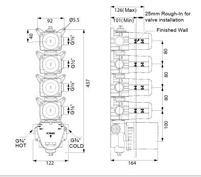 (PRUN)CONC.4 WAY HI-FLOW THERM. VALVE - KOHLER LUXURY -  ( ROSE GOLD - LUXURY - 0x0 mm - 0inchx0inch )