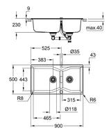 K700 SINK 100 -C 90/50 2.0 REV - GROHE-G2 -  ( GRANITE BLACK - K700 - 900x500 mm - 36inchX20inch )