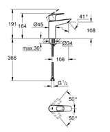 NEW BAULOOP 1-HANDLE BASIN MIXER WITHOUT POP-UP, M SIZE - GROHE-G2 -  ( CHROME - G2 - BAUCOSMOPOLITAN - 0x0 mm - 0inchX0inch )