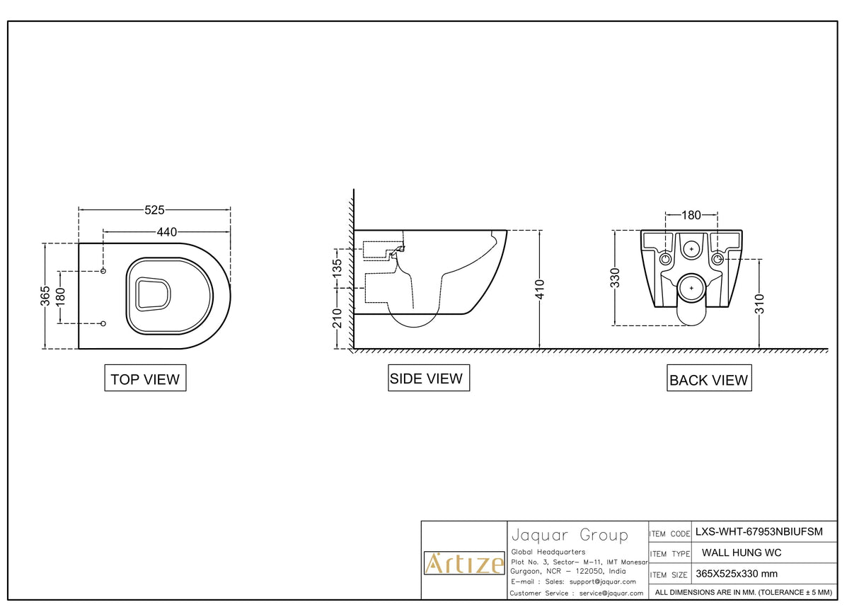 RIMLESS W/M EWC W/UF.S/COVER W/FIX.KIT - ARTIZE SWARE -  ( WHITE - LEXA - 0x0 mm - 0inchX0inch )