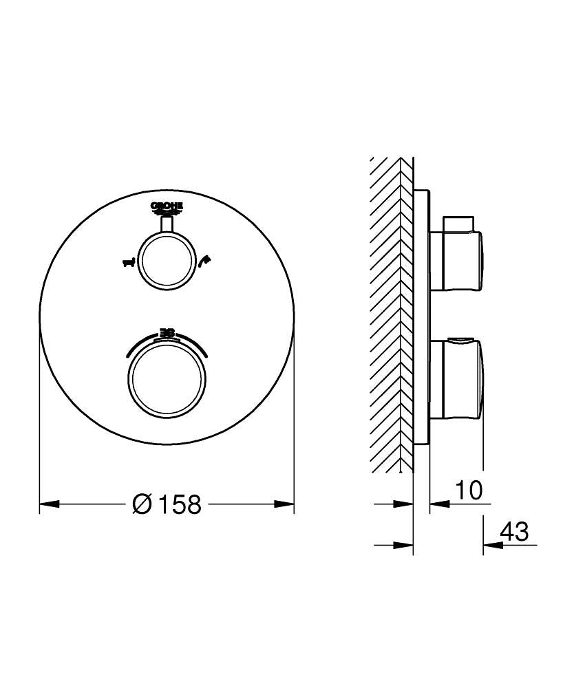 GROHTHERM THERMOSTATIC BATH MIXER ROUND, 2-WAY DIVERTER - GROHE-G2 - (CHROME - G2 - GROHTHERM - 0x0 mm - 0inchX0inch)