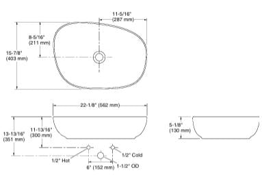 KANKARA-COUNTER TOP W/BASIN W/O FAU HOLE - KOHLER PREMIUM -  ( BLACK - PREMIUM - 568x438 mm - 23inchX18inch )