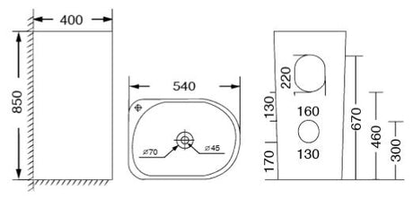 FREE/STAND CERAMIC PEDEST W/BASIN(H-39 ) - AQUANT -  ( WHITE -  - 540x400 mm - 21.6inchX16inch )