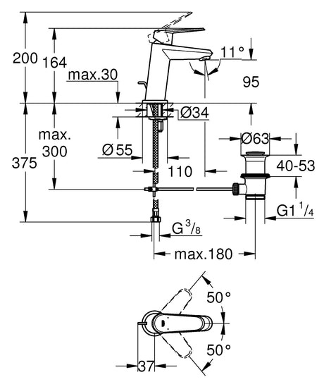 EURODISC COSMOPOLITAN 1-HANDLE BASIN MIXER WITH POP UP, S SIZE - GROHE -  ( CHROME - G4 - EURODISC - 0x10 mm - 0inchX0.38inch )