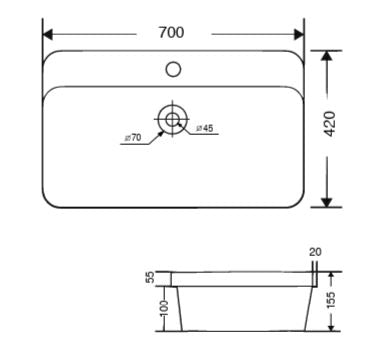SEMI COUNTER / TABLE MOUNTED WASH BASIN WITH TAP HOLE - AQUANT - ( MATT BLACK - - 700x420x155 mm - 28inchX16.8inchX6.2inch )