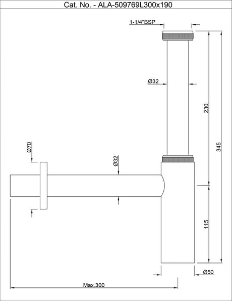 BOTTLE TRAP 32MM SIZE WITH 300MM & 190MM - ARTIZE FAUCET -  ( GOLD BRIGHT PVD - ALLIED - 0x15 mm - 0inchX0.5inch )