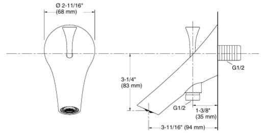 VIVE BATH SPOUT WITH DIVERTER - KOHLER PREMIUM -  ( MATT BLACK - PREMIUM - 0x15 mm - 0inchX0.6inch )