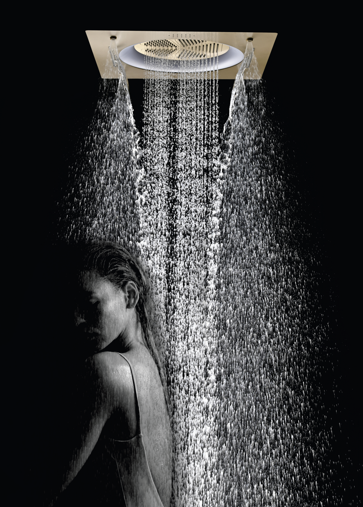 HYDRA LED CEILING SHOWER 3 FLOW WITH INST KIT - LUXELET -  ( CHAMPAGNE GOLD BRUSHED - TIBO - 550x500 mm - 22inchX20inch )