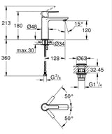 LINEARE 1-HANDLE BASIN MIXER WITH PUSH-OPEN, S SIZE - GROHE -  ( CHROME - G4 - LINEARE - 0x15 mm - 0inchX0.5inch )