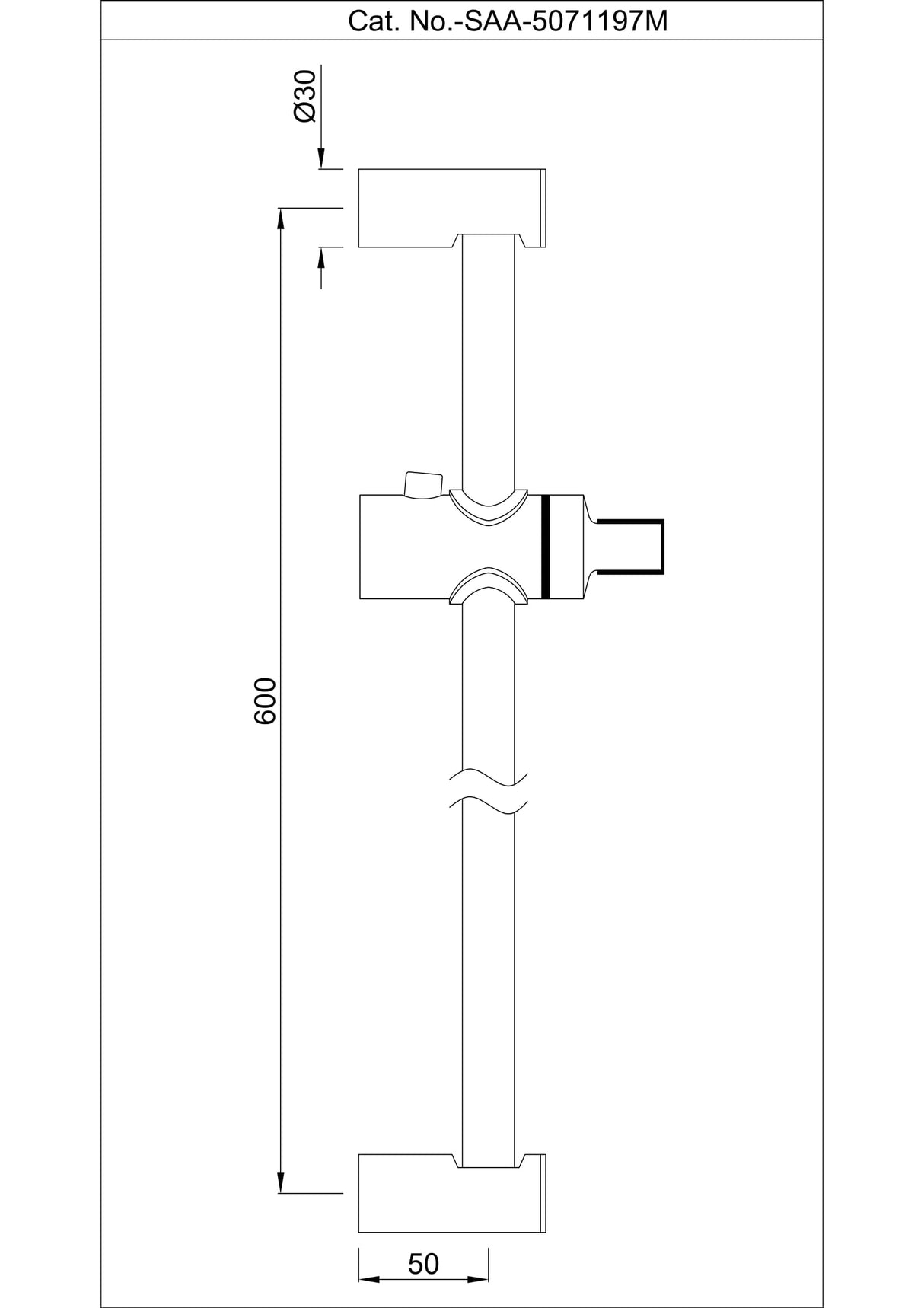 SLIDING RAIL LONG ROUND SHAPE WITH HAND SHOWER HOLDER - ARTIZE FAUCET -  ( CHROME -  - 600x19 mm - 24inchX0.76inch )