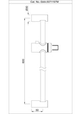 SLIDING RAIL LONG ROUND SHAPE WITH HAND SHOWER HOLDER - ARTIZE FAUCET -  ( CHROME -  - 600x19 mm - 24inchX0.76inch )
