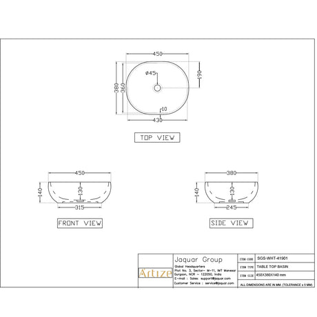 THIN RIM TABLE TOP WASH BASIN - ARTIZE SWARE -  ( BLACK - SIGNAC - 450x380 mm - 18inchX15.2inch )