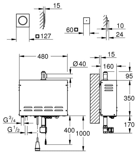 F-DIGITAL DELUXE STEAM GENERATOR 9.9 KW WITH STEAM OUTLET AND TEMPERATURE SENSOR - GROHE -  (  - G7 - GROHE F-DIGITAL - 0x0 mm - 0inchX0inch )