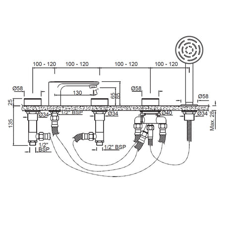 5-HOLE BATH TUB MIXER WITH HOT & COLD CONTROL COCKS SPOUT, DIVERTOR & HAND SHOWER WITH 8MM DIA. & 1.5M FLEXIBLE TUBE - JAQUAR FAUCETS - ( BLUSH GOLD PVD - ALIVE - 0x0 mm - 0inchX0inch )