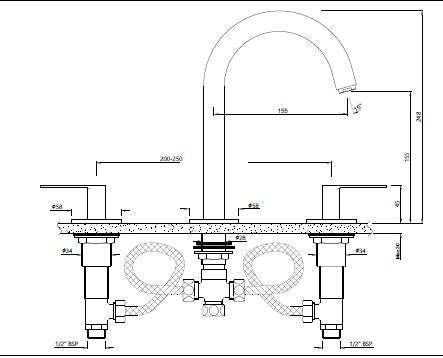 3-HOLE BASIN MIXER WITH PIPE SPOUT, LEVER HANDLE AND WITHOUT POPUP WASTE SYSTEM - JAQUAR FAUCETS - ( CHROME - LAGUNA - 0x15 mm - 0inchX0.5inch )