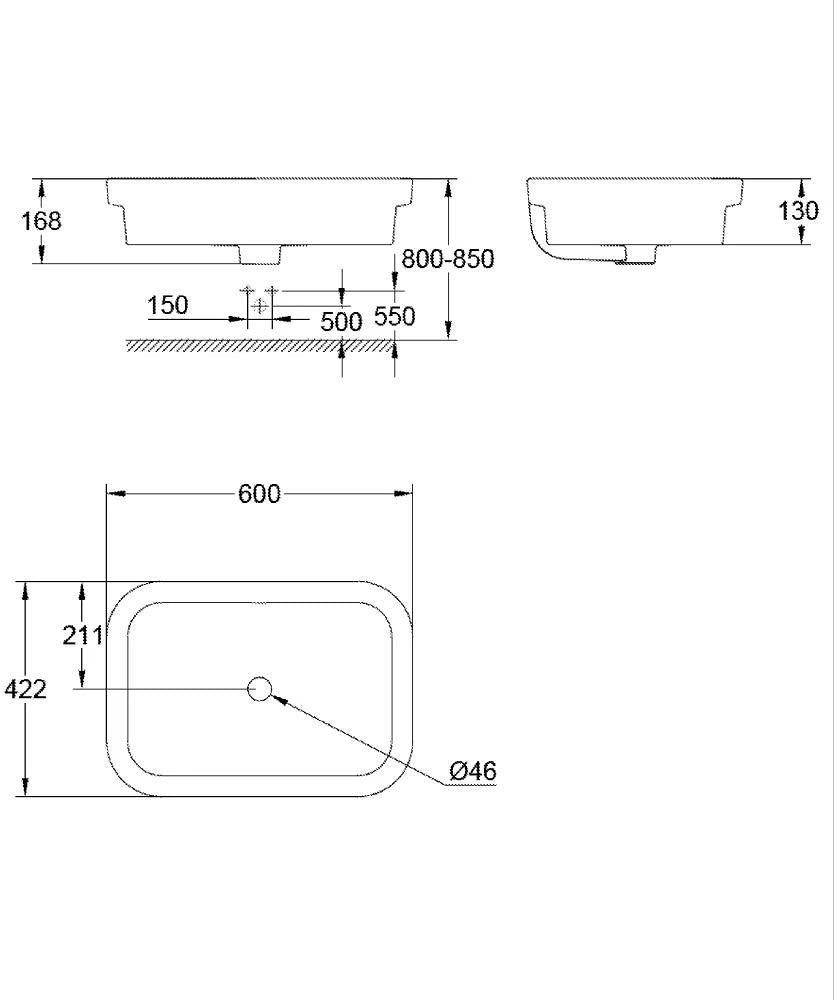 EUROSMART VESSEL BASIN 60CM - GROHE -  ( WHITE - G3 - EUROSMART - 600x422 mm - 24inchX17inch )