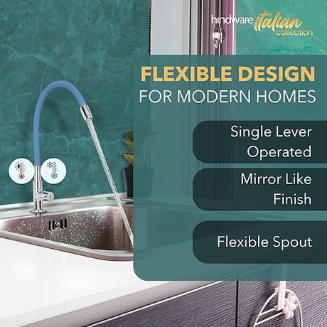 SL SINK MIXER FLEXIBLE SPOUT-TABLE MOUNT (BLUE) - HINDWARE FAUCETS -  ( POLISHED CHROME - KITCHEN MIXER-GLAMOUR - 0x15 mm - 0inchX0.5inch )